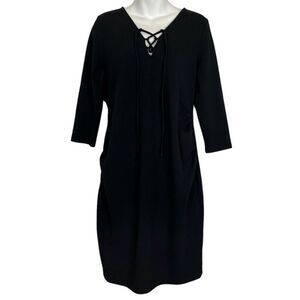 Motherhood Maternity Womens Little Black Whimsigoth V-Neck Knit Stretch Dress L